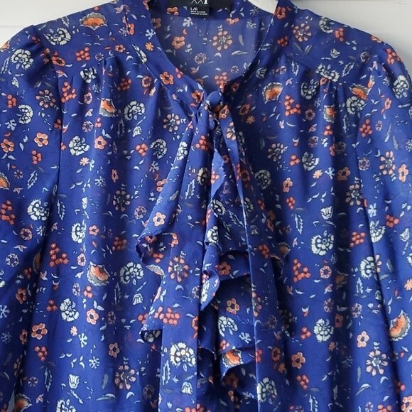 FOREVER 21 Blue floral dress boho cottage prairie puff sleeve ruffle large - Picture 3 of 10